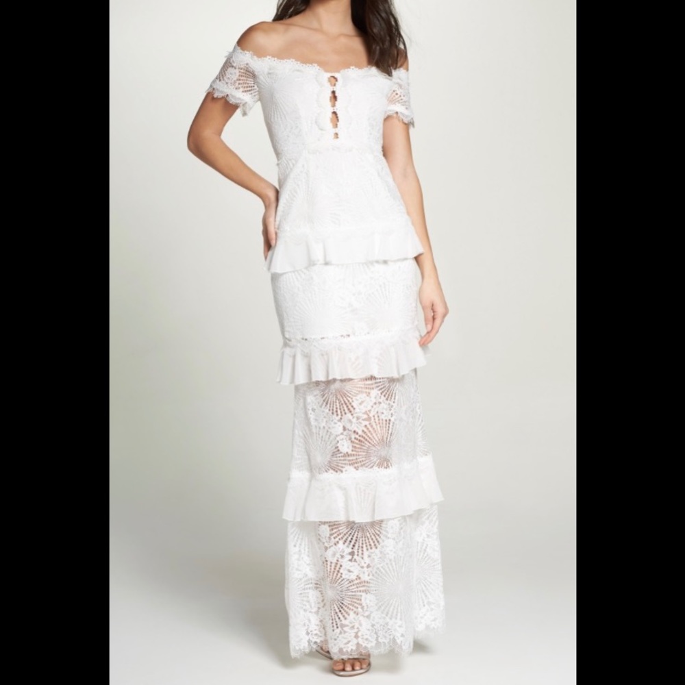 Off the Shoulder Ruffle Tier Mermaid Gown